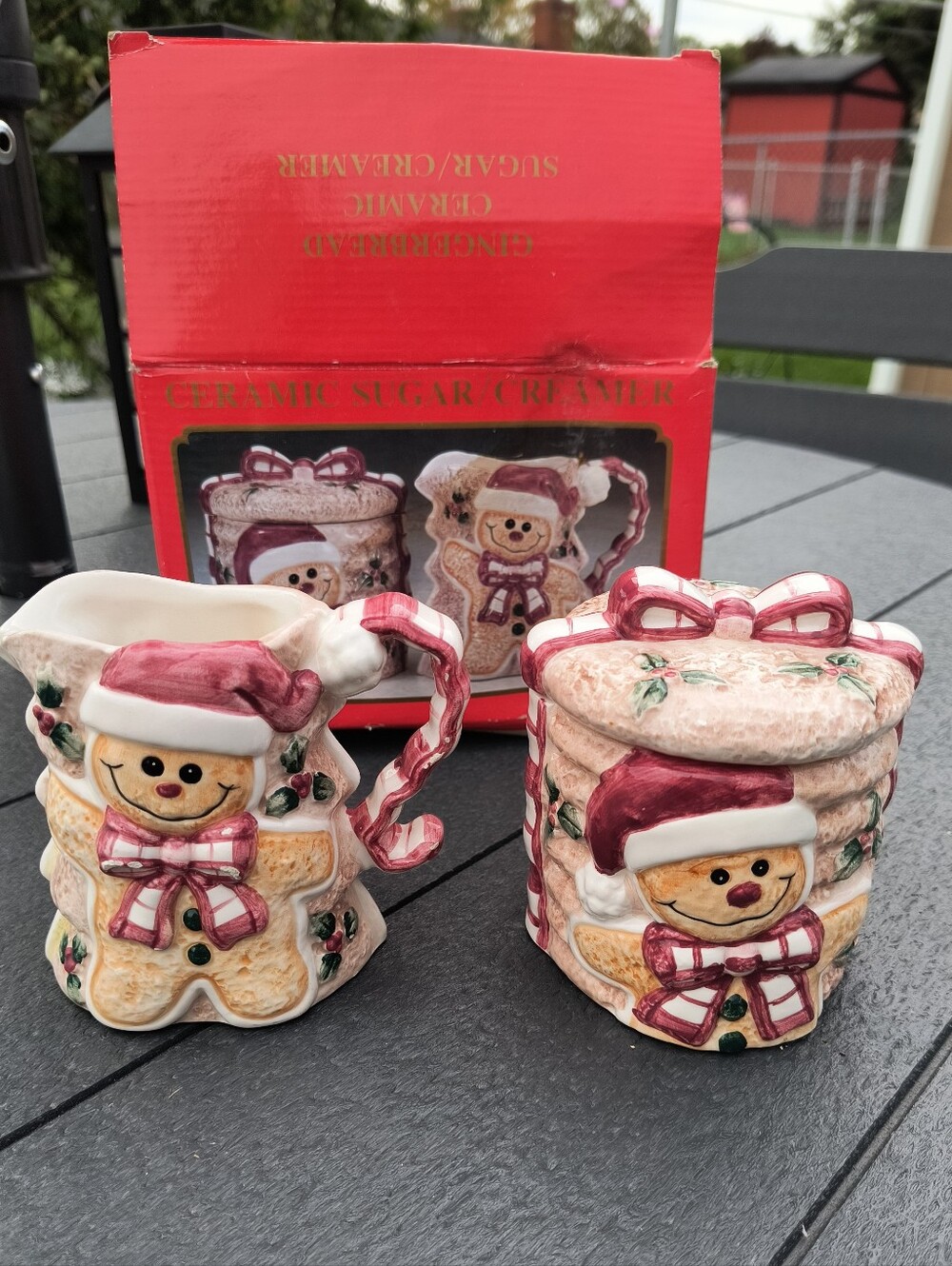 World Bazaars Christmas Ceramic Gingerbread Man Creamer and Sugar Bowl Vintage